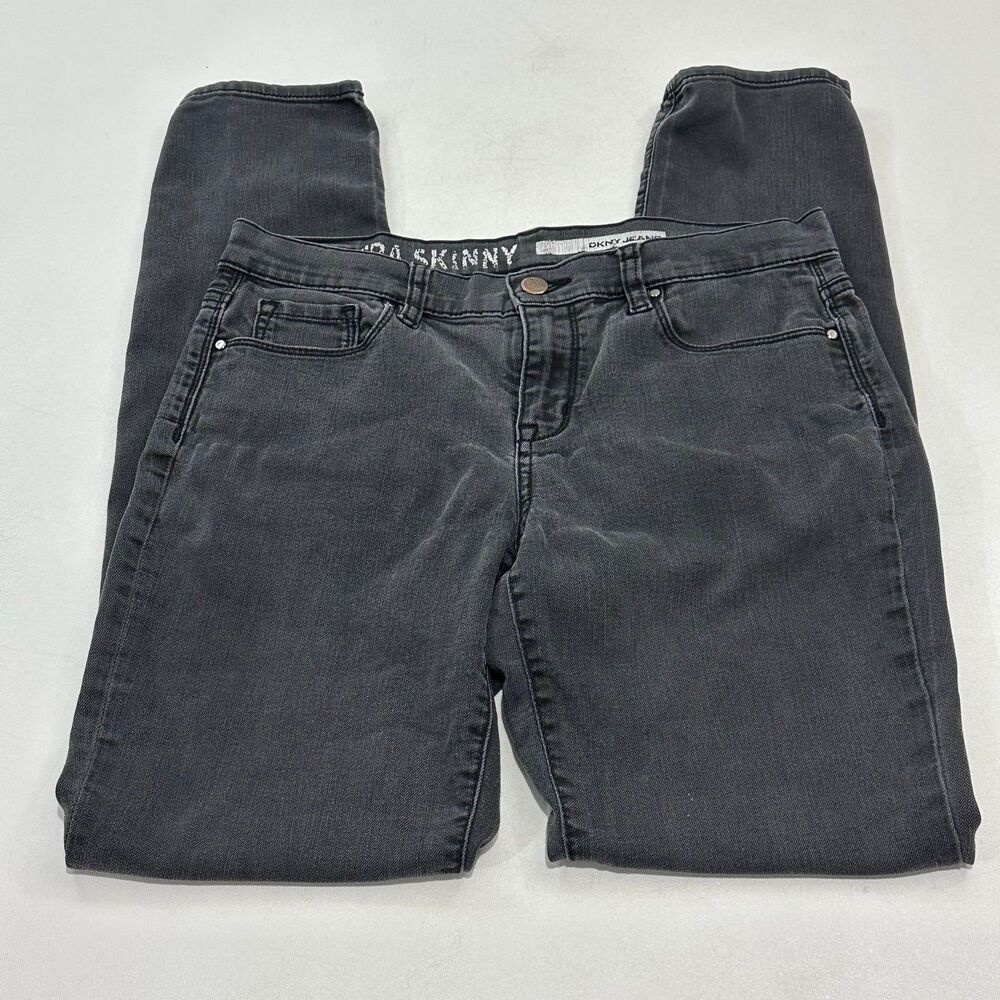 DKNY Women's Jeans Black Stretch Denim Skinny Slim Fit Washed Classic, Size 4
